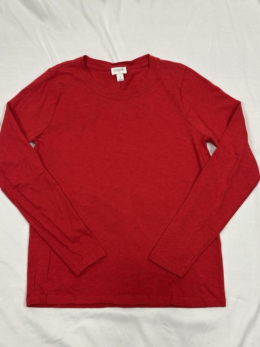 J Crew Red Long Sleeve Crew Neck Tshirt Women’s Size S Cotton Casual Basic